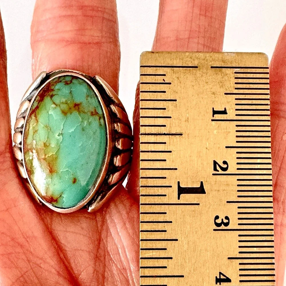 Big Navajo Mens Turquoise Ring Sz 10 Sterling Signed R Fans 24g Handmade Native